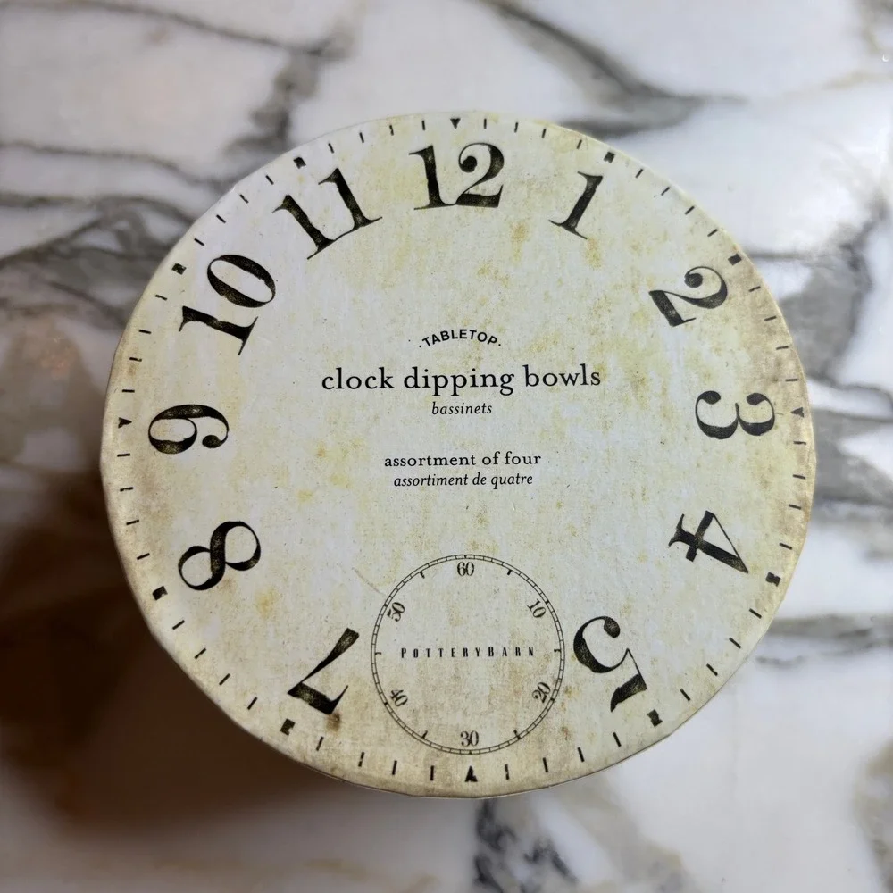 Pottery Barn Tabletop Vintage Style Clock Face Dipping Bowls Cream Black 4 Set